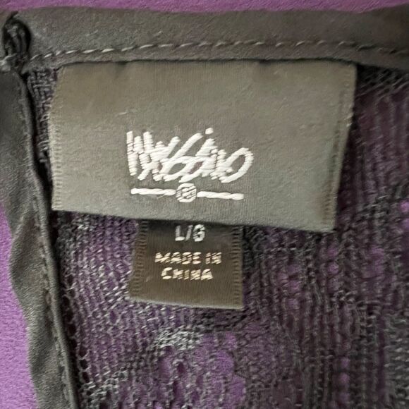 Mossimo Womens Blouse Top Flyaway Nearly Sheer Lace and Chiffon Purple Large - Picture 10 of 11